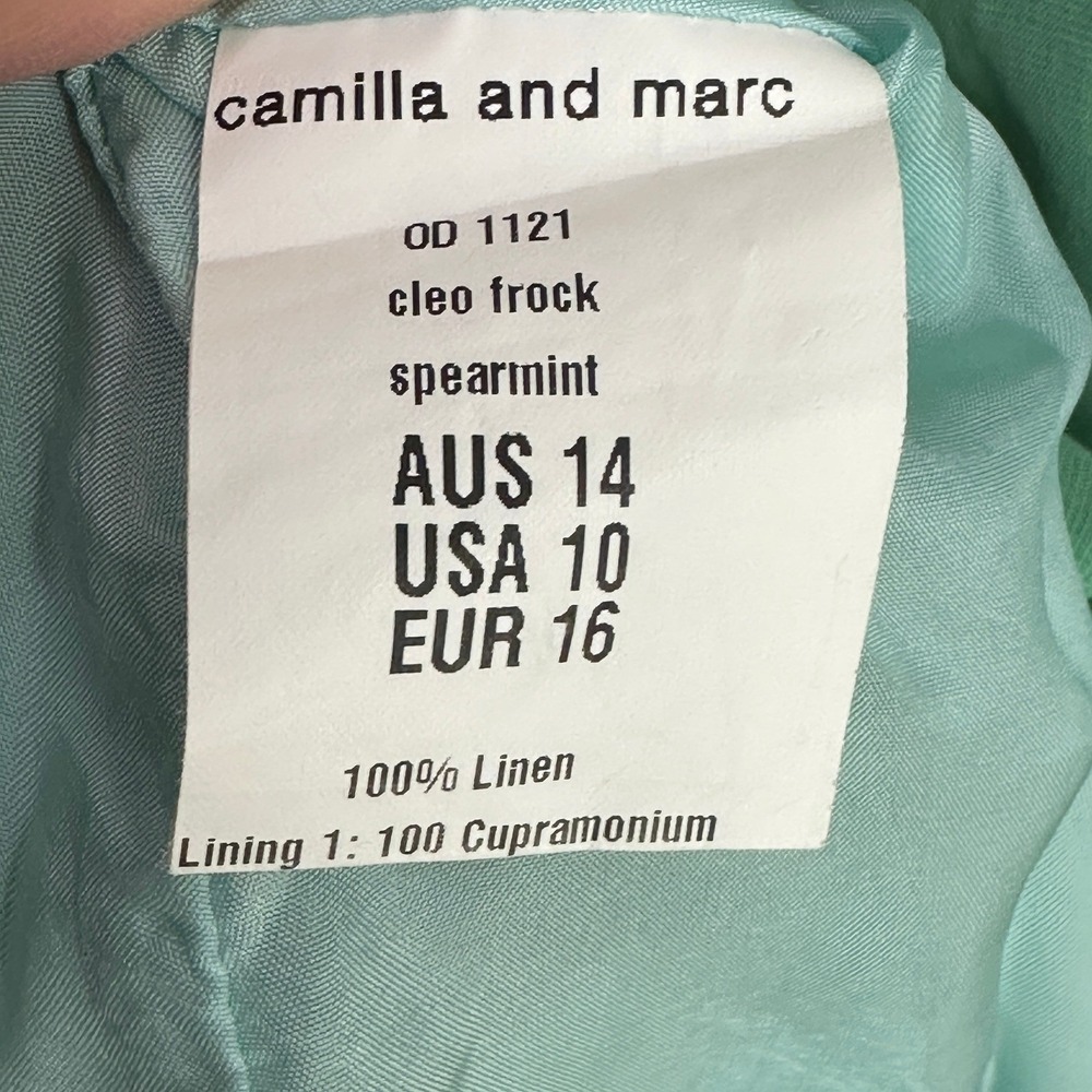 Camilla and Marc Cleo Linen Frock Napkin Dress 10 Mint Green Earthy Naturecore - Picture 11 of 11
